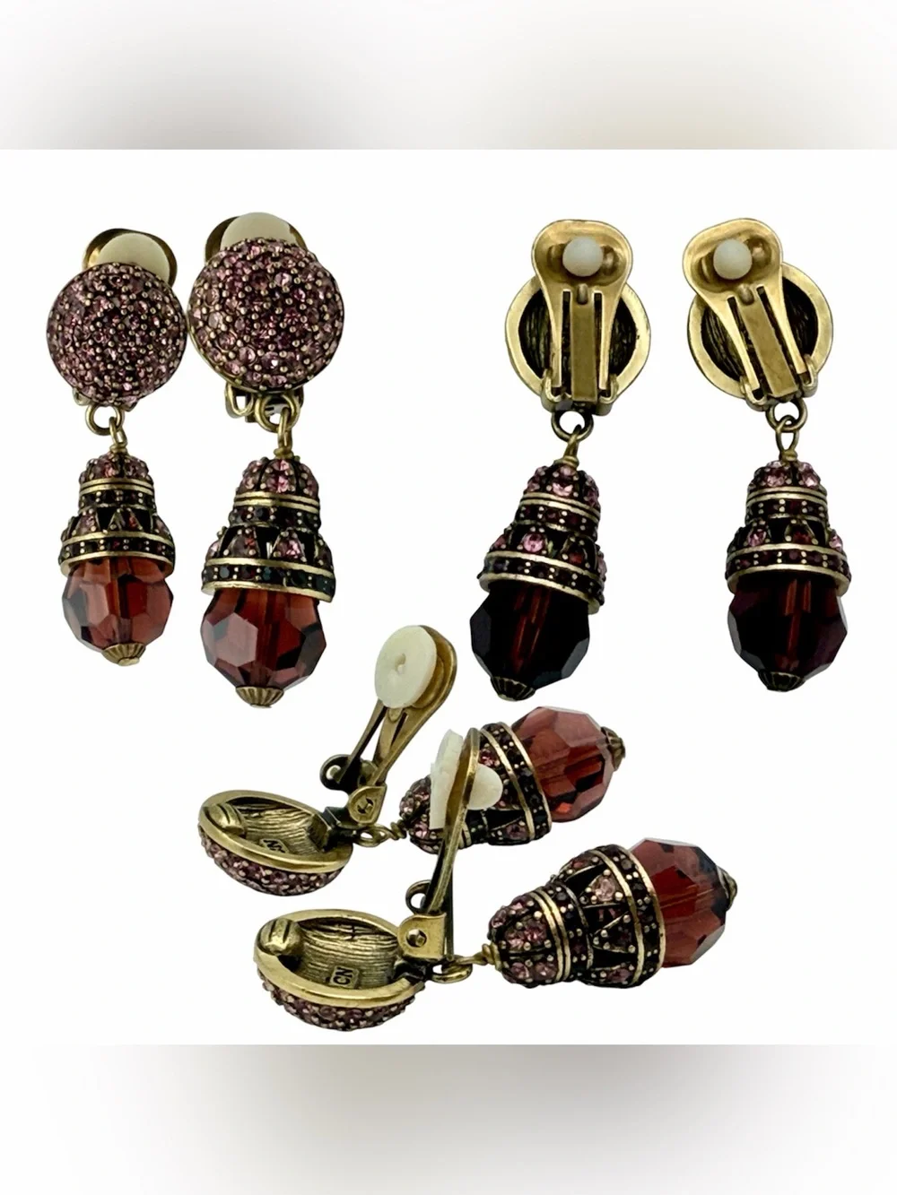 Heidi Daus Swarovski Amethyst   Crystal Magnetic Jewelry Set Lot W/Clip Earrings